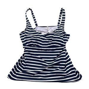 Lands End Swim Top Women 6 Blue White Ruched‎  Underwire Tankini Bra Wide Strap